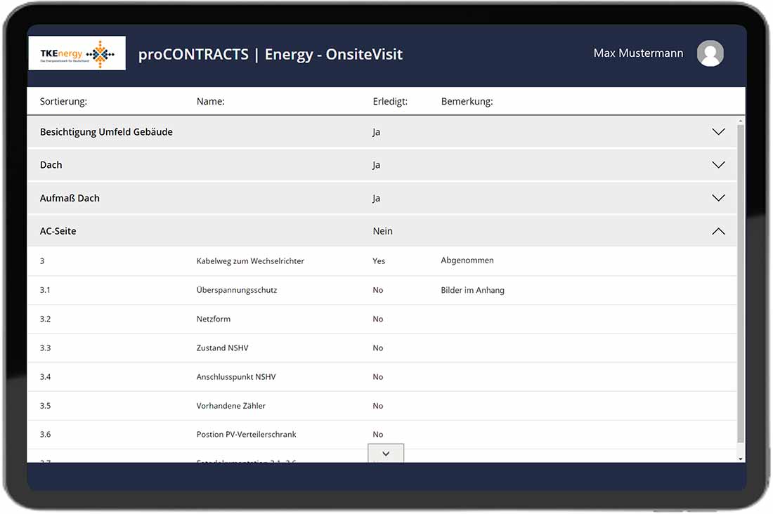 proCONTRACTS für TK Energy Tablet, Ihre Komplettlösung für Photovoltaik-Projekte